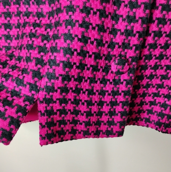VTG Danny & Nicole Pink Houndstooth Blazer Faux-Fur Shawl Collar Sz 14 Clueless - Picture 7 of 11